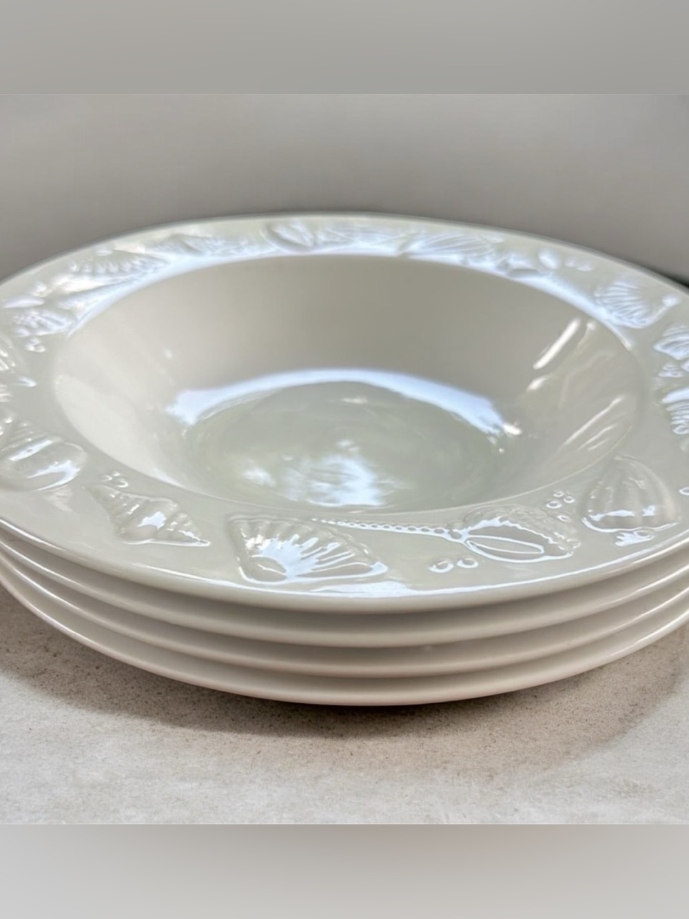 Lynn’s China Seashore Rim Soup Bowls Stoneware Set of 4